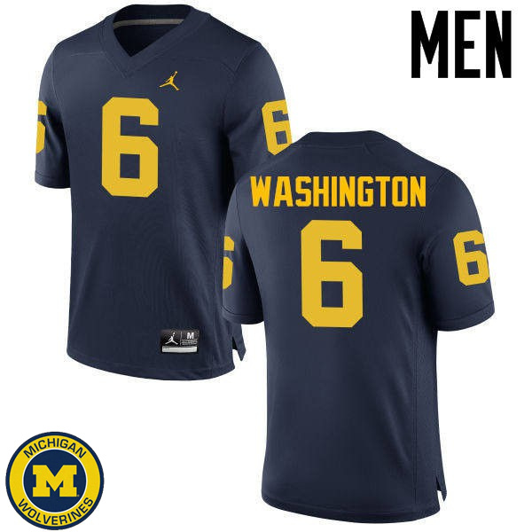 Men's University of Michigan #6 Keith Washington Navy Embroidery Jersey